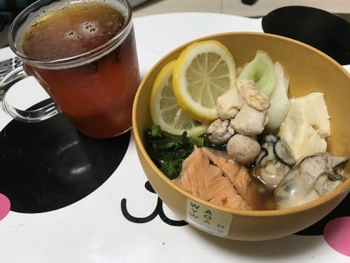 鮭と白子のレモン鍋とビール